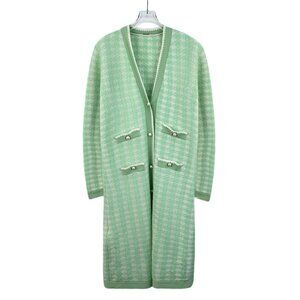 Miu Miu Green Checkered Knitted Cardigan Jacket With Pearl Details & Pockets Siz